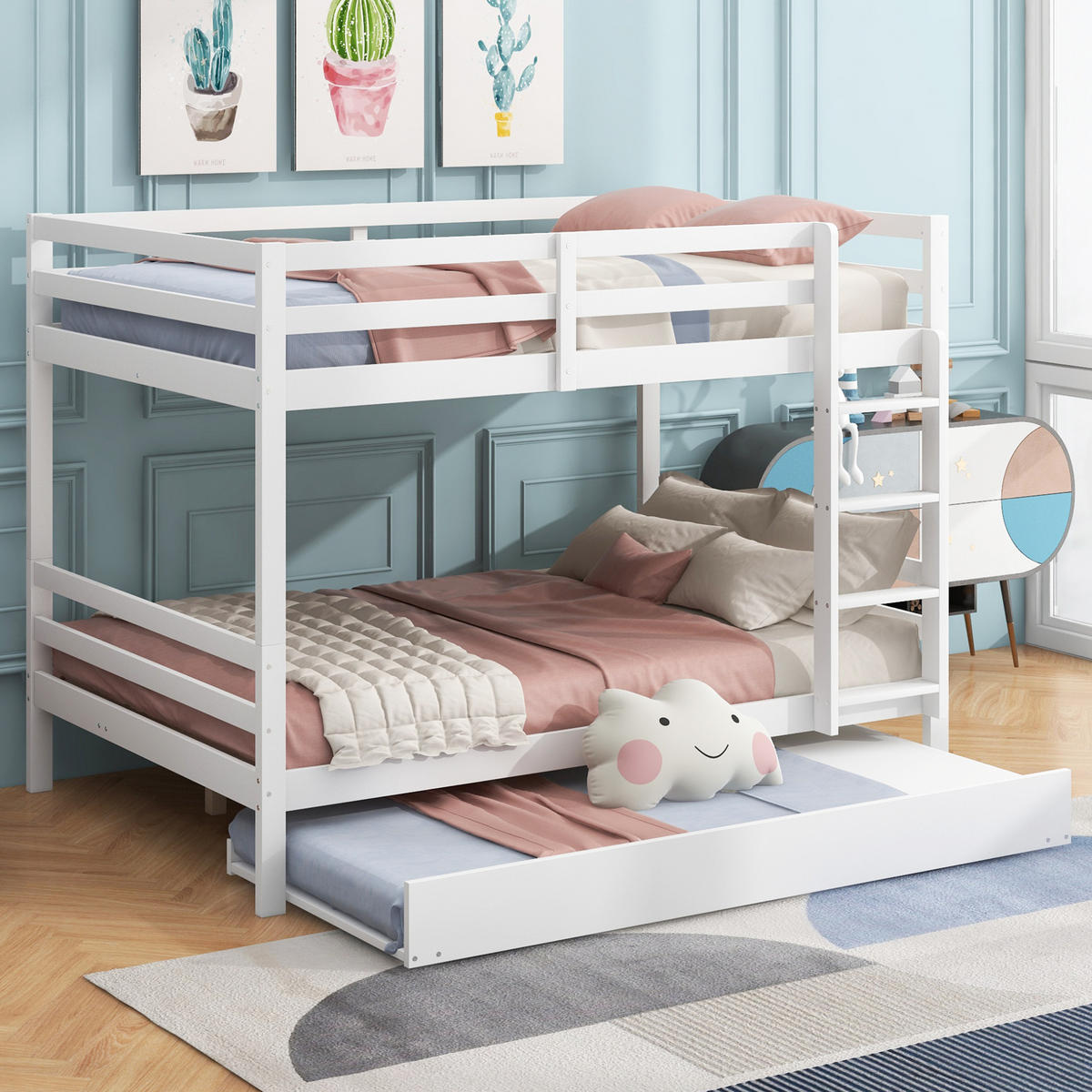 ETAGENBETT 140/200 cm Weiß mit Ausziehbett aus Kiefer - Weiß, Holz (140/200cm) - MIVRAY