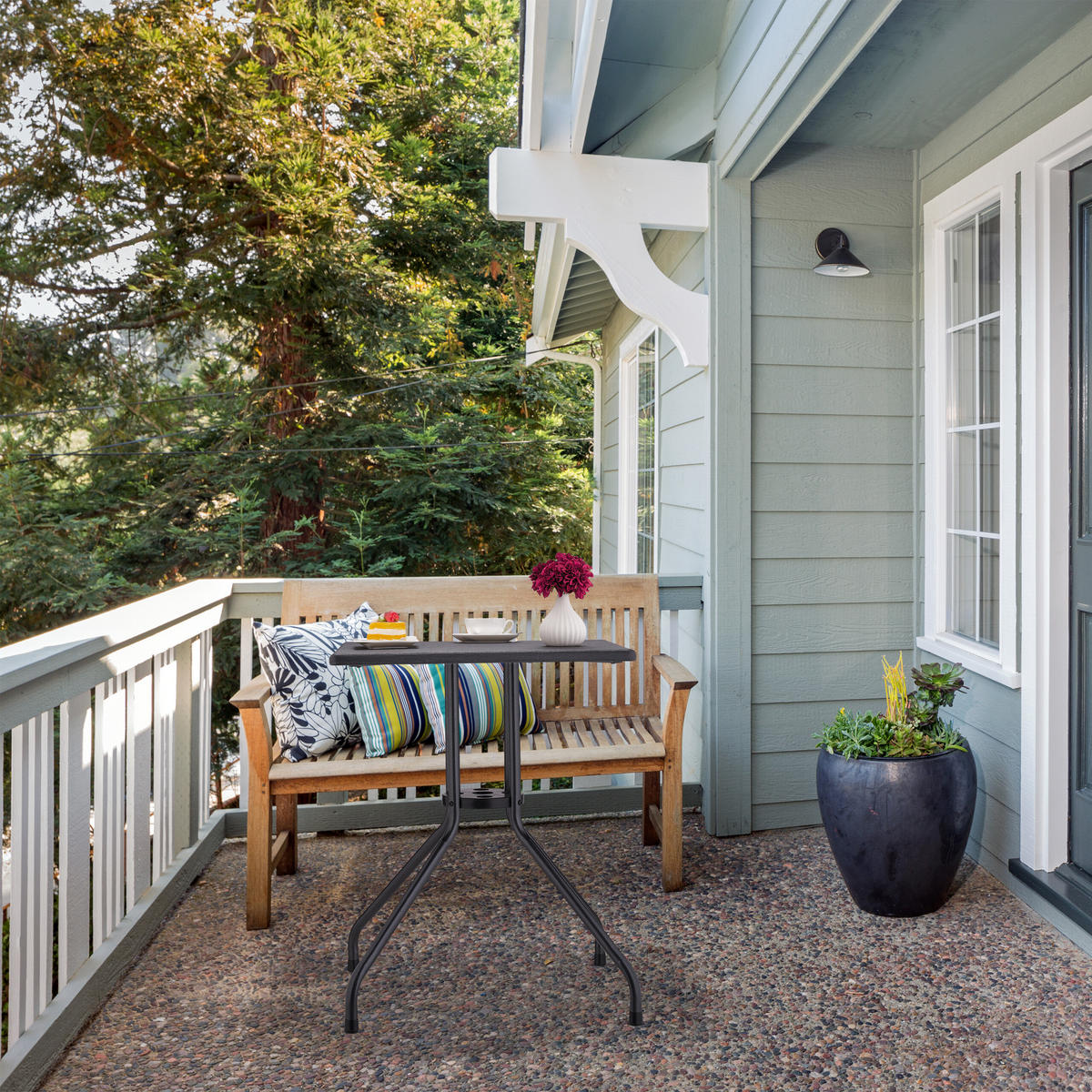 GARTENTISCH - Schwarz, Kunststoff/Metall (61/61/75cm) - Relaxdays