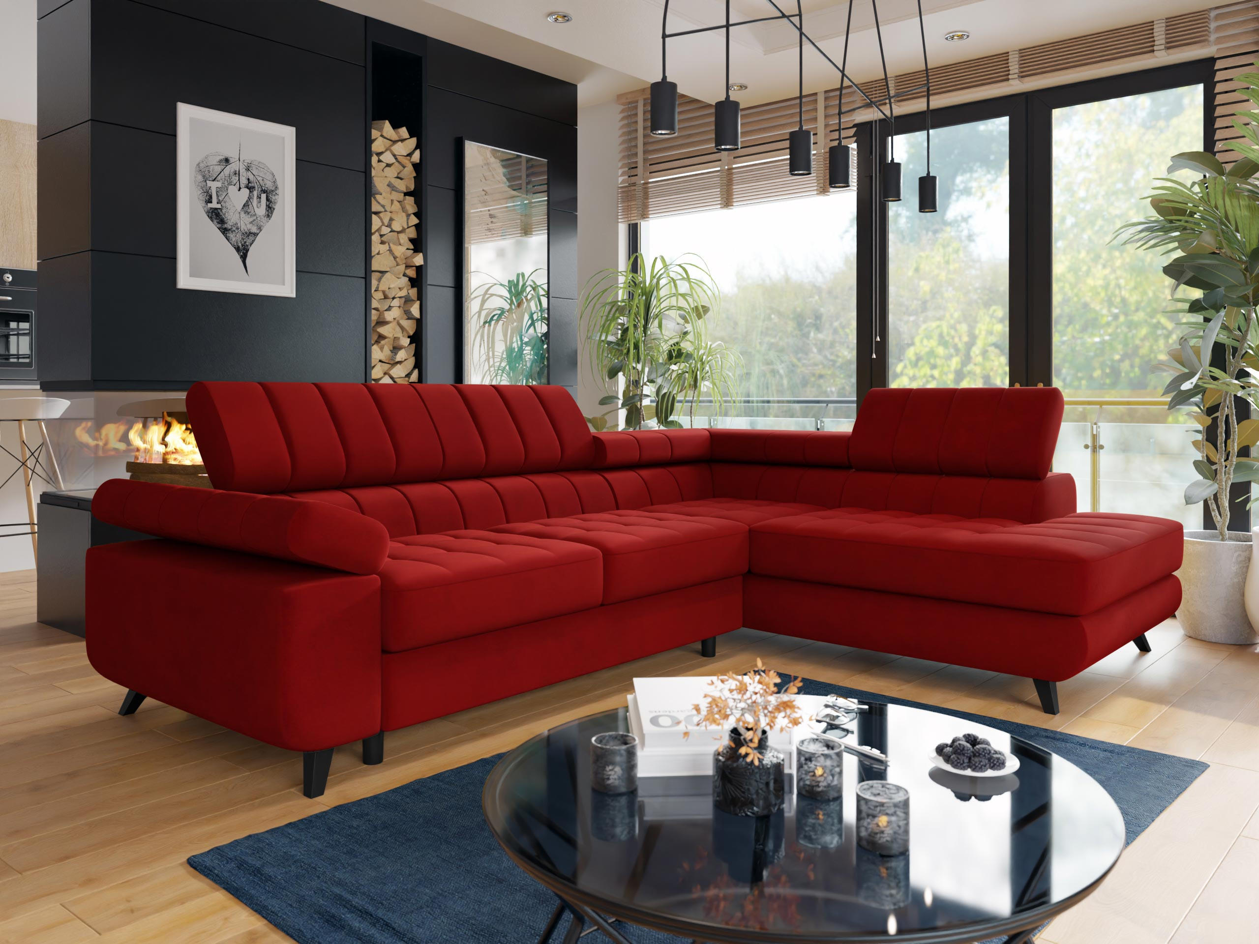 ECKSOFA Nord Premium, Seite: Rechts - Anthrazit/Rot, Holz/Textil (264/203cm) - MIRJAN24