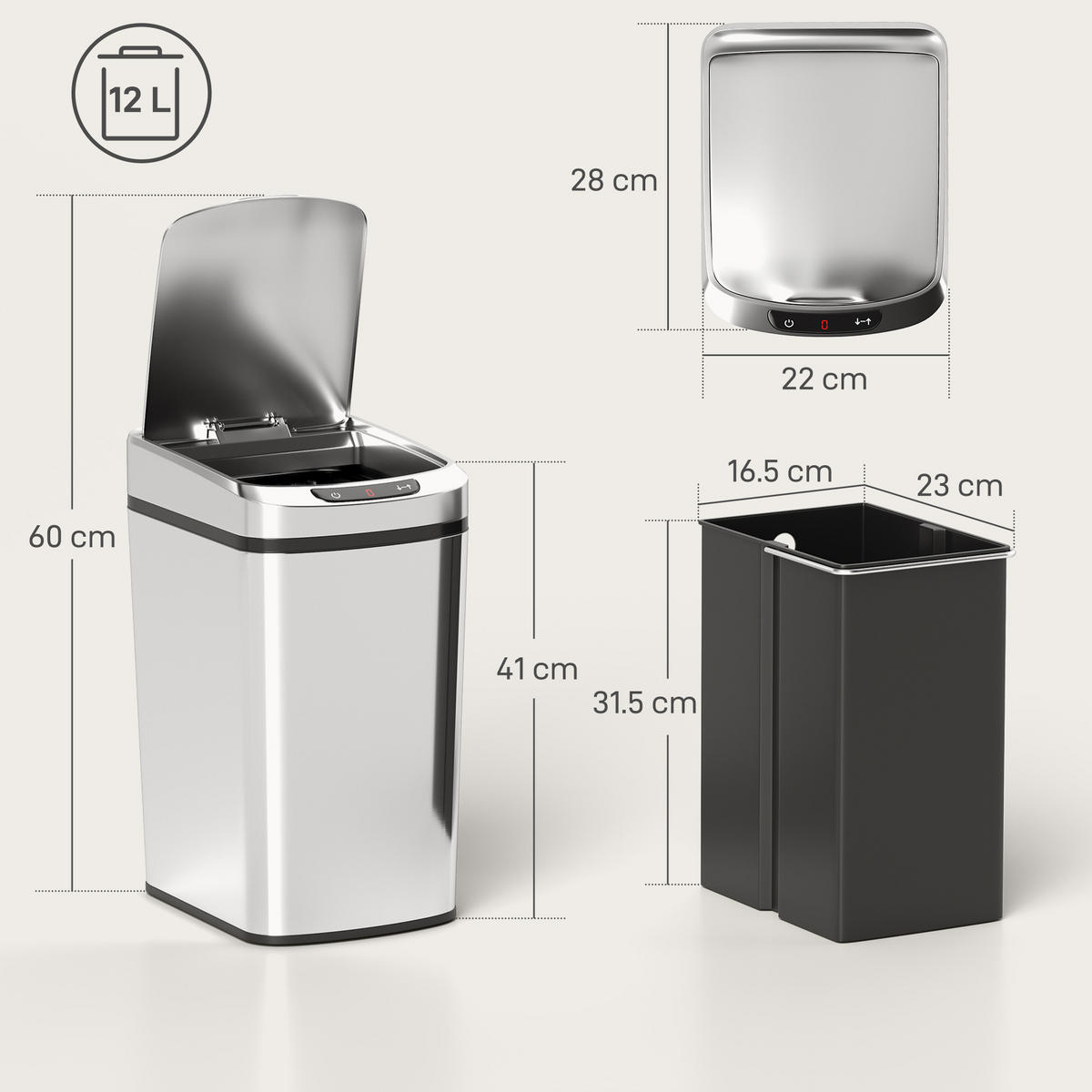 ABFALLEIMER Silberfarben 1 Stück - Silberfarben, Metall (22/41/28cm) - GiPP