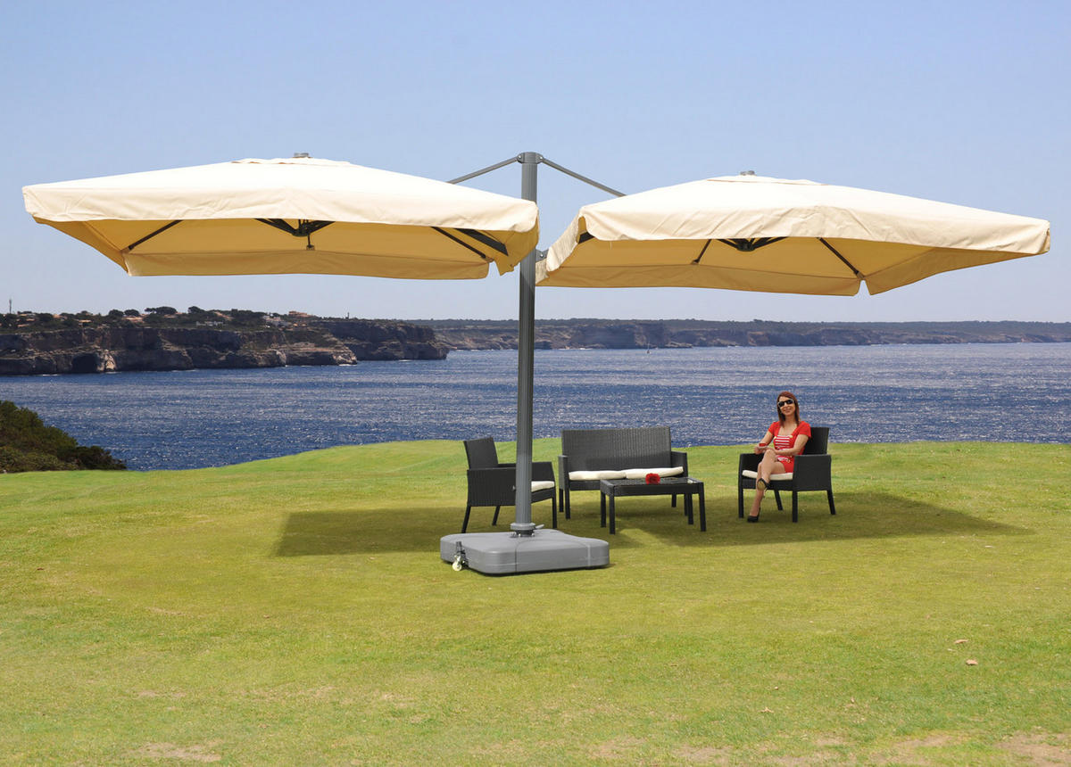 DOPPEL-AMPELSCHIRM + STÄNDER Cremeweiß 297/620 cm - Weiß, Metall (620/297cm) - MCW