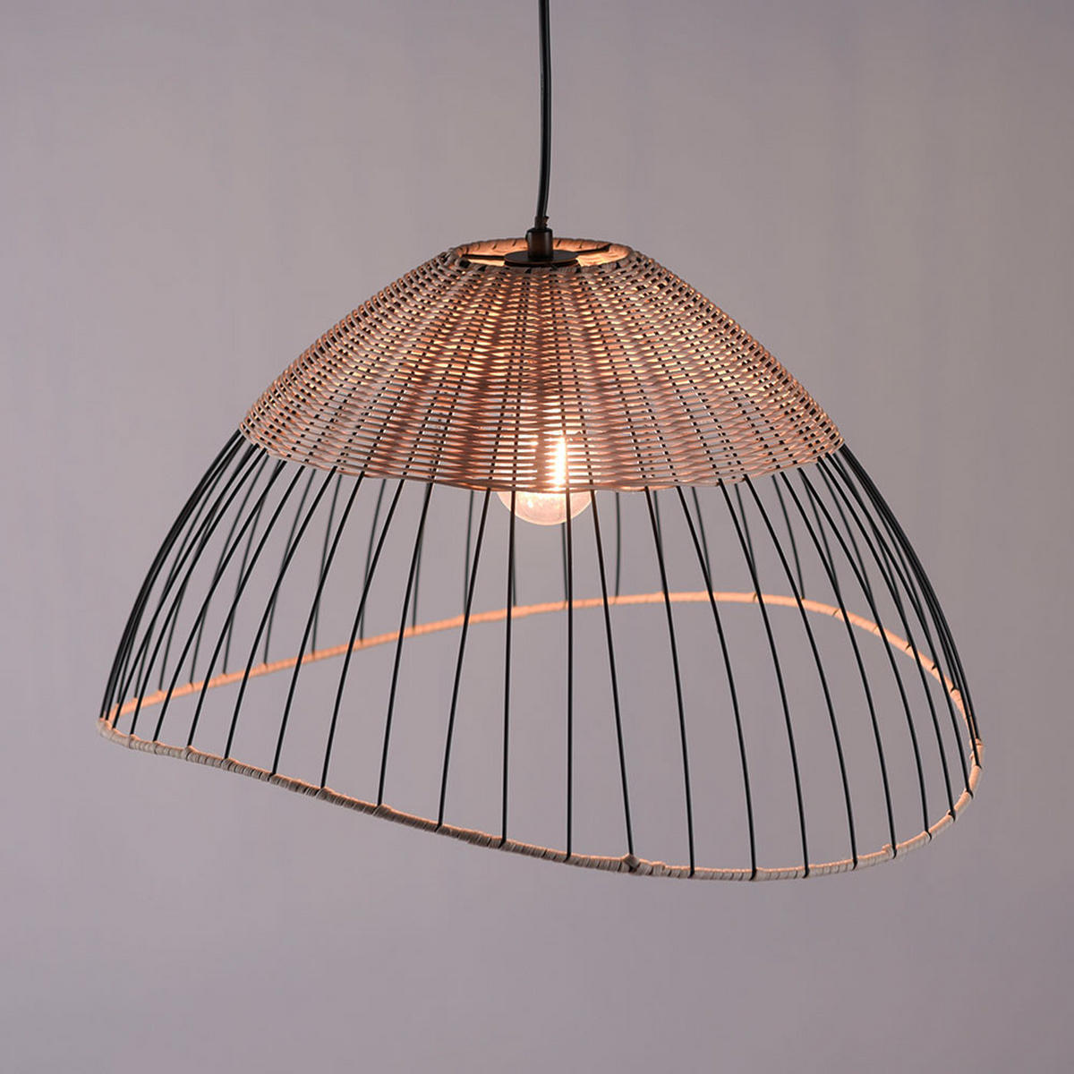 LED HÄNGELEUCHTE Holz Schwarz Rattan - Schwarz, Holz (48/48/120cm)