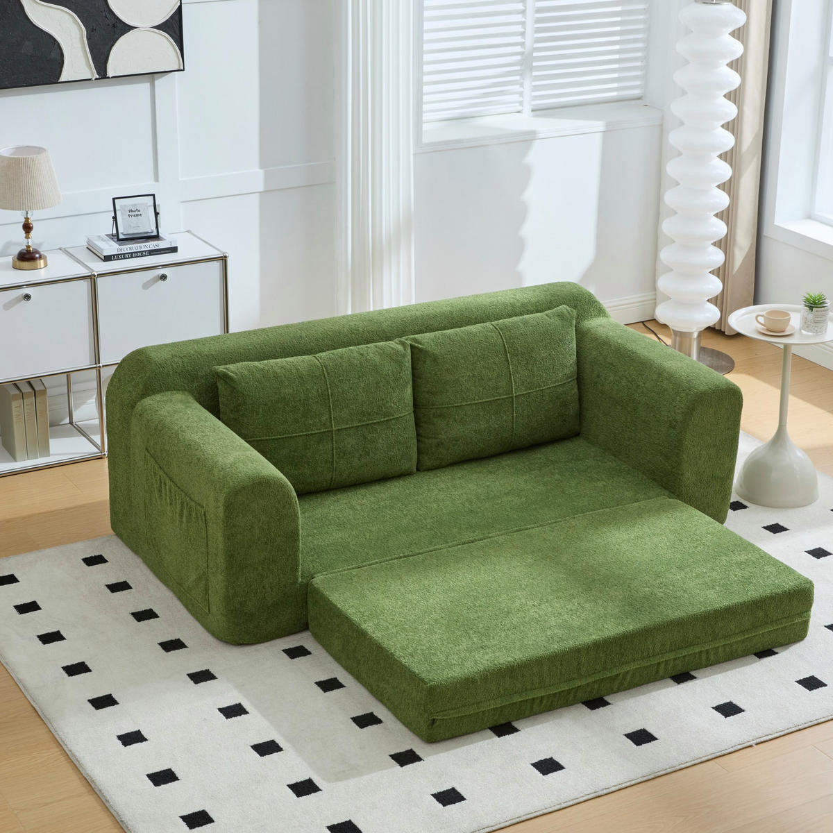SCHLAFSOFA aus Stoff 179x95x79 cm Armeegrün 2-in-1 klappbar als Bodensofa und Bodenbett mit Armlehnen - Grün, Textil (178/61.5/96cm) - Modfu