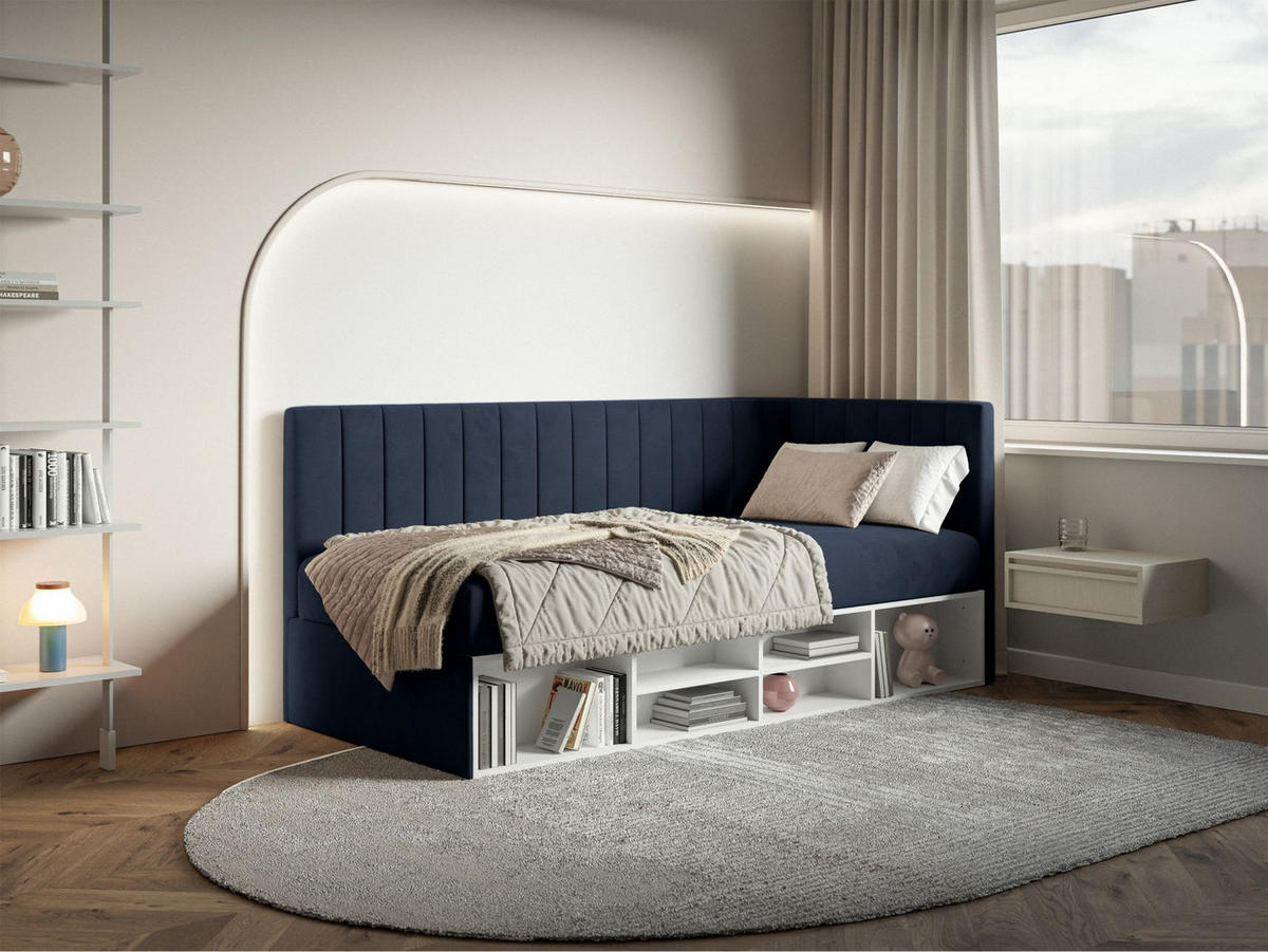 JUGENDBETT Ventrio Dunkelblau Easy-Clean-Samtbezug 90x200 cm - Graphitfarben, Holz/Textil (90/200cm) - Selsey