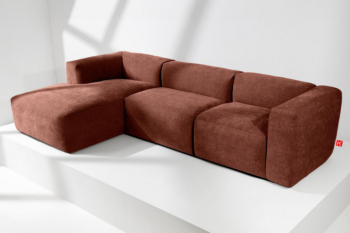 ECKMODULSOFA-LINKS BUFFO mit extrem weicher und bequemer Sitzfläche, Gewebestoff, orange - Orange, Textil (297/180cm) - KONSIMO®