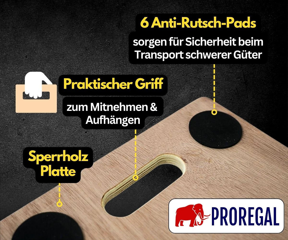 TRANSPORTROLLER Hercules mit 6 Rollen 11x30x68cm Traglast 300kg Sperrholzplatte Braun - Braun, Holzwerkstoff (68/30/11cm) - PROREGAL