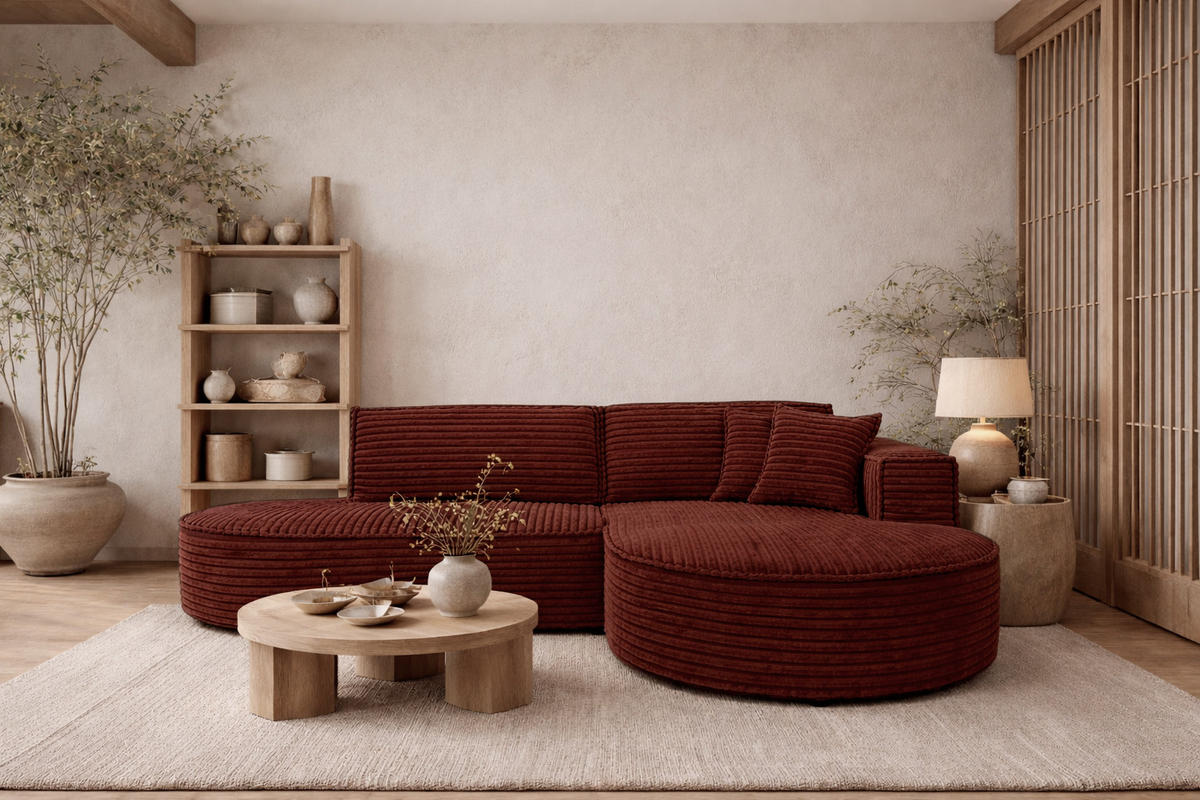 ECKSOFA L-Form, Cordstoff Velo, Kupfer, Rechts, Modena Studio - Orange, Holz (236/165cm) - Kaiser Möbel