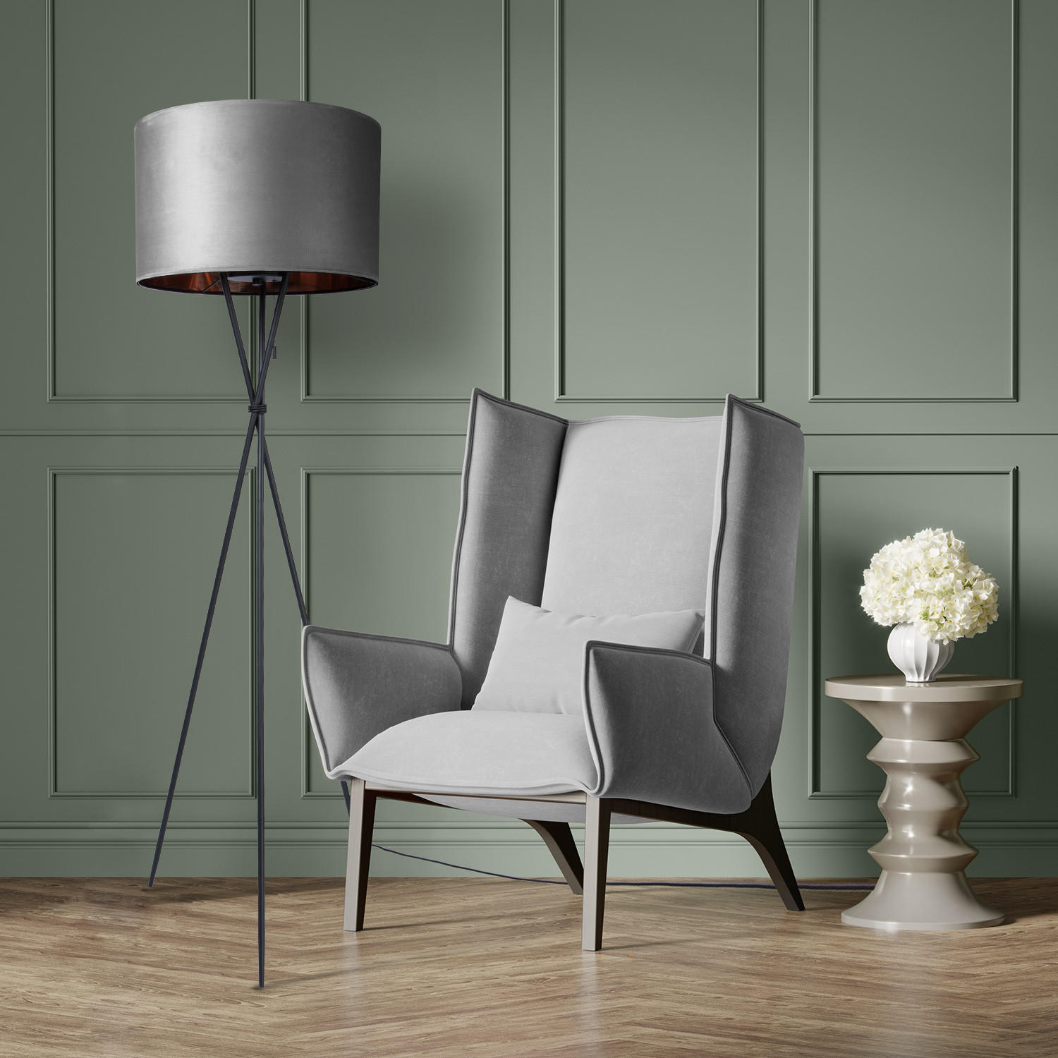 STEHLEUCHTE Kate Fl - Grau, Metall (48/48/177.5cm) - Paco Home