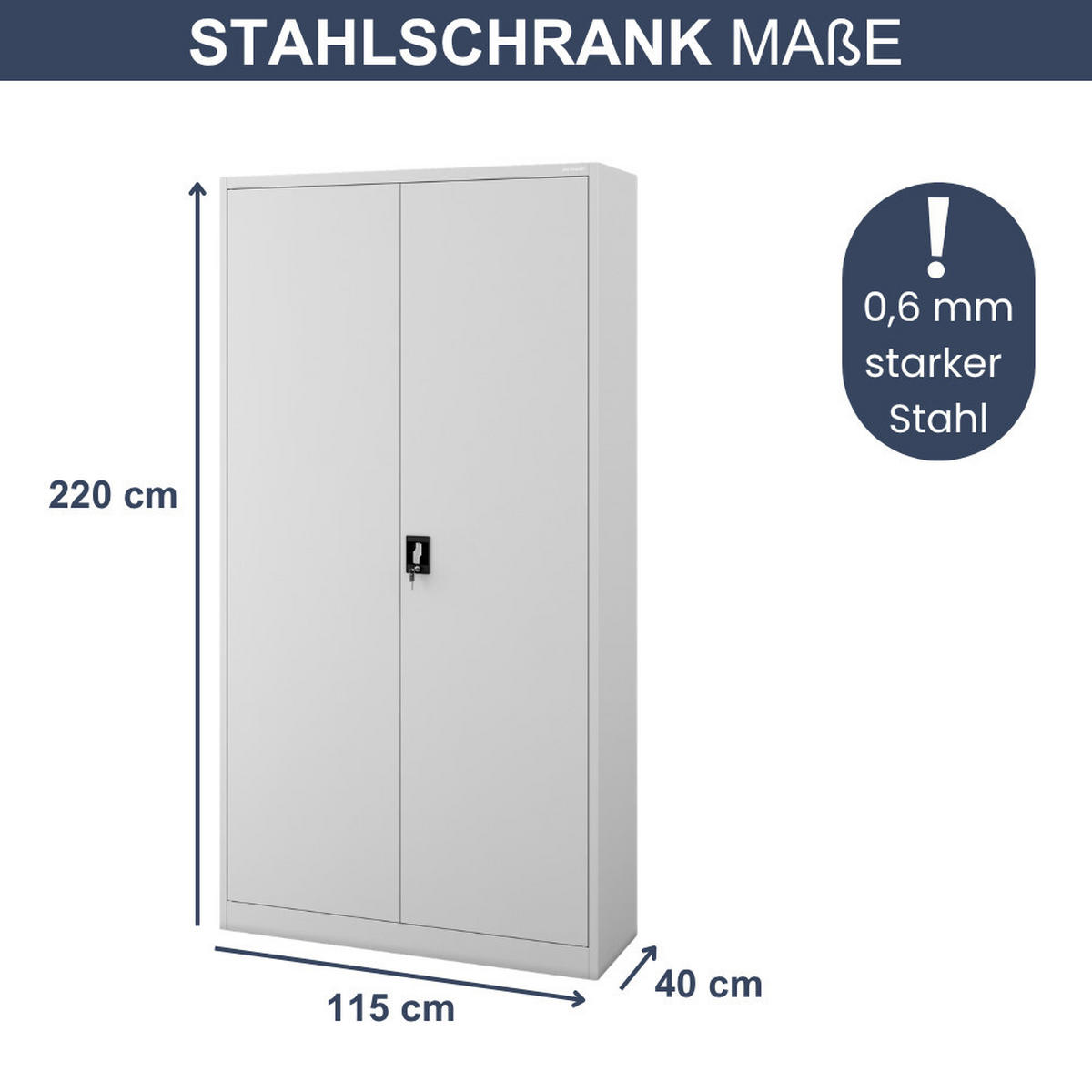 AKTENSCHRANK abschließbar KADO Flügeltüren 220x115x40cm Grau - Grau, Metall (115/220/40cm) - DELUKE