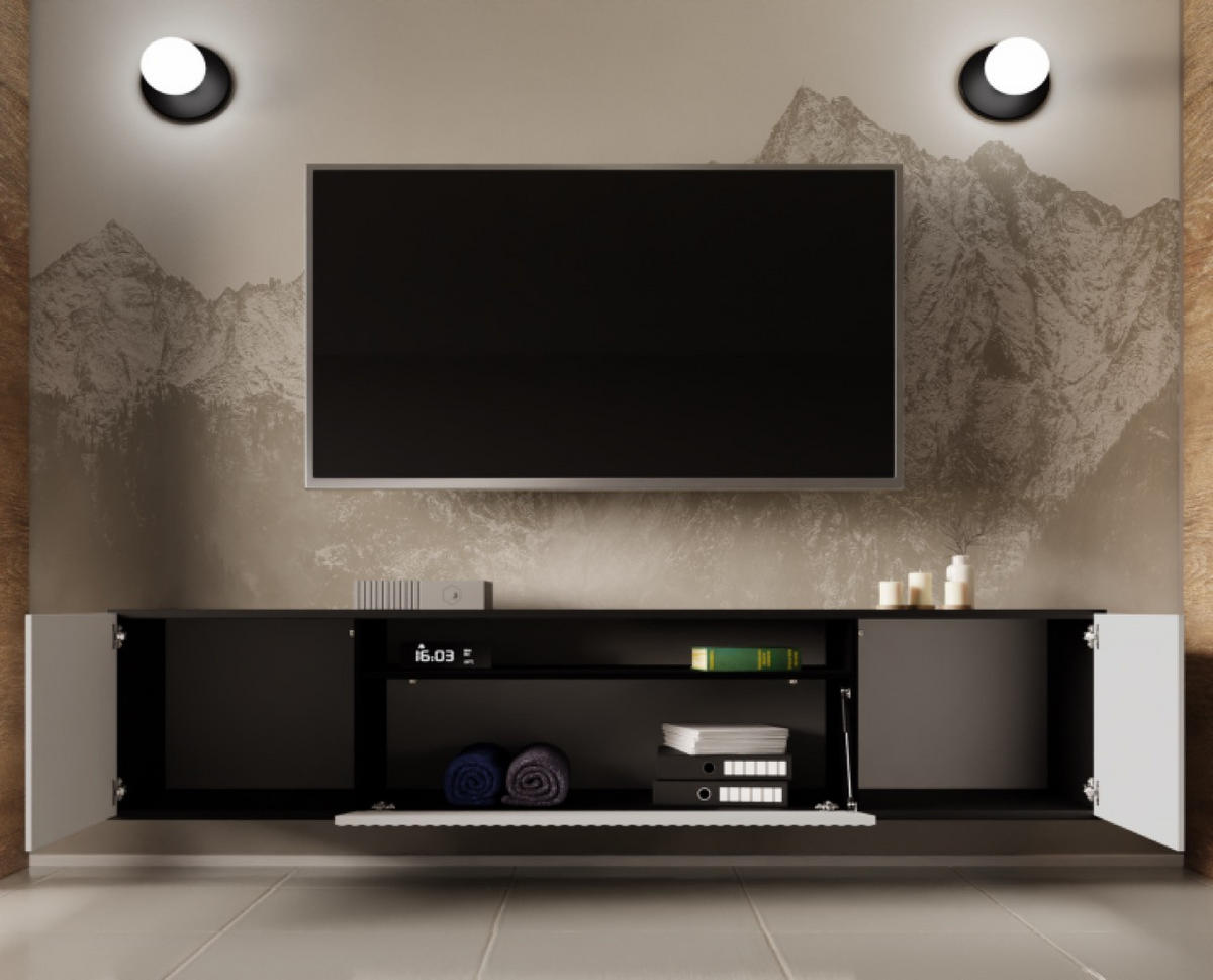 TV-LOWBOARD Schwarz-Weiß NOELI Hängend Mit Gerillten Fronten - Weiß, Holzwerkstoff (200/40/41cm) - Sepro Meble