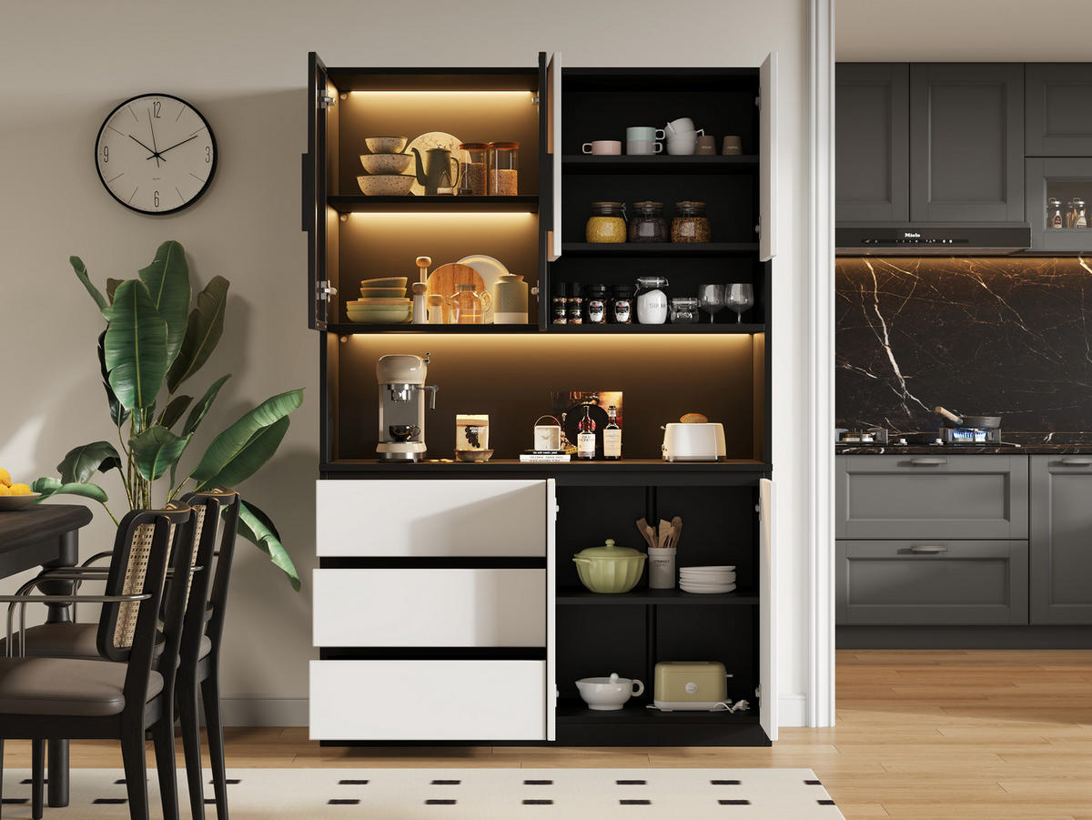 BUFFETSCHRANK Weiß-Schwarz 120.5/40/180 cm - Weiß, Holz (120.5/180/40cm) - PANGIVO