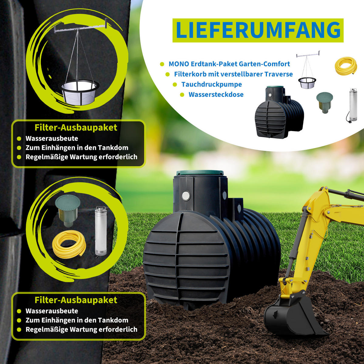 ERDTANK-PAKET 4000 L Garten-Comfort - Schwarz, Kunststoff (150/205/242cm) - 4rain