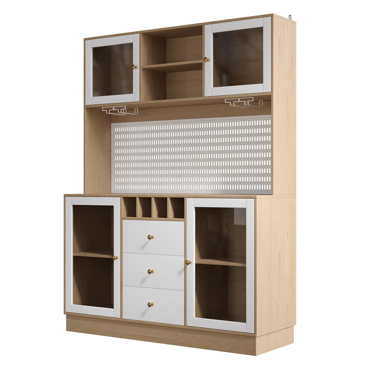 HOCHSCHRANK 140/40/185,7 cm mit LED-Beleuchtung, Weinregal, Glasfronten und verstellbaren Regalböden, Weiß - Weiß, Holzwerkstoff (140/185.7/40cm) - Redom