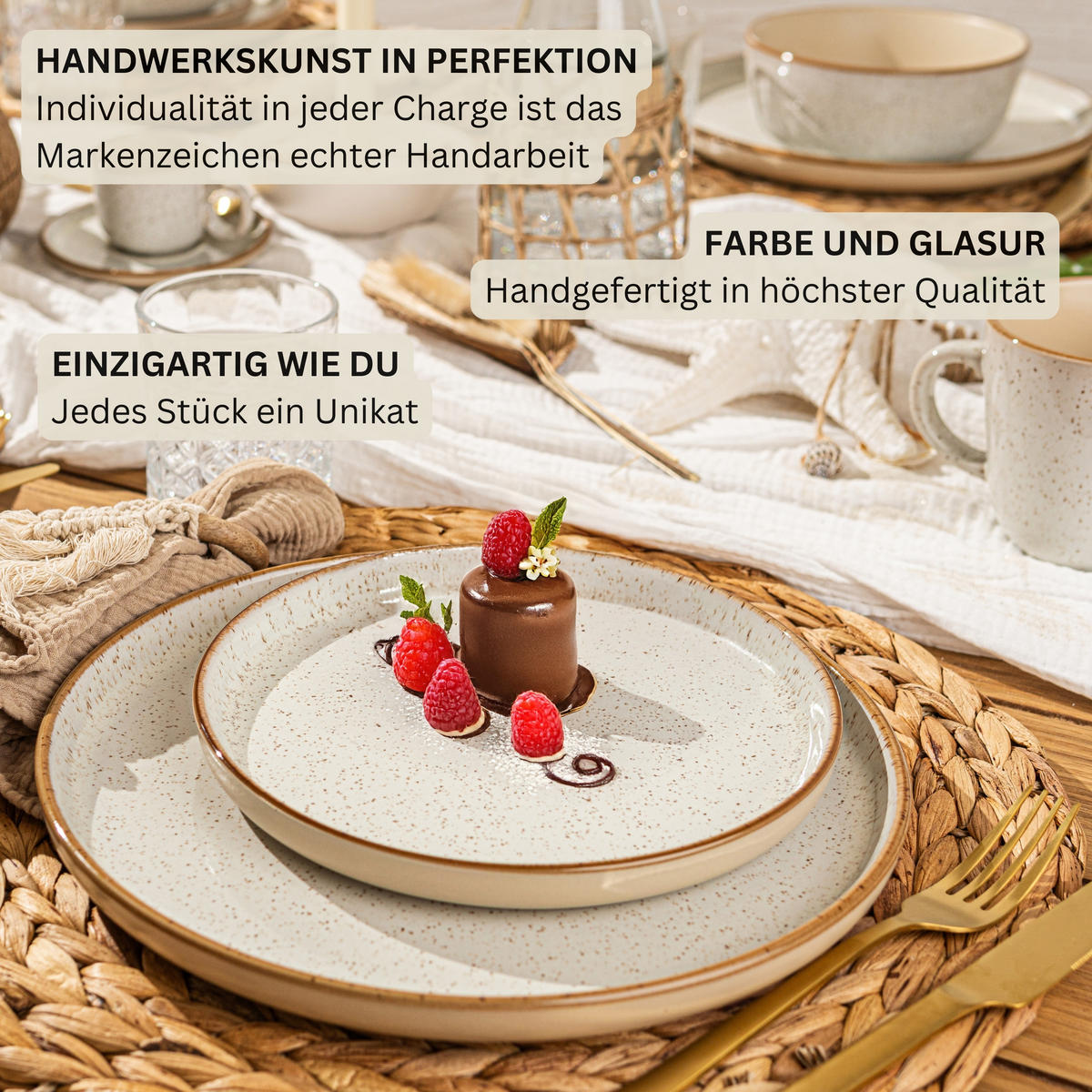 TAFELSERVICE RIO CREME - 36 teilig aus Steingut 12 Personen - Creme, Stein (50/30/80cm) - Sänger