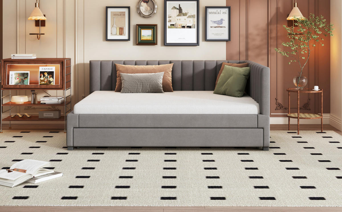 BETT 140/200 cm Grau aus Samtstoff mit Bett - Grau, Leder (140/200cm) - OKMYHOME