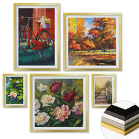 WANDBILDER 5er Set - 50x50 cm & 20x30 cm & 40x60 cm Goldrahmen - Strand Holzsteg Klippen - Goldfarben, Kunststoff (40/60cm) - ArtPrintCave