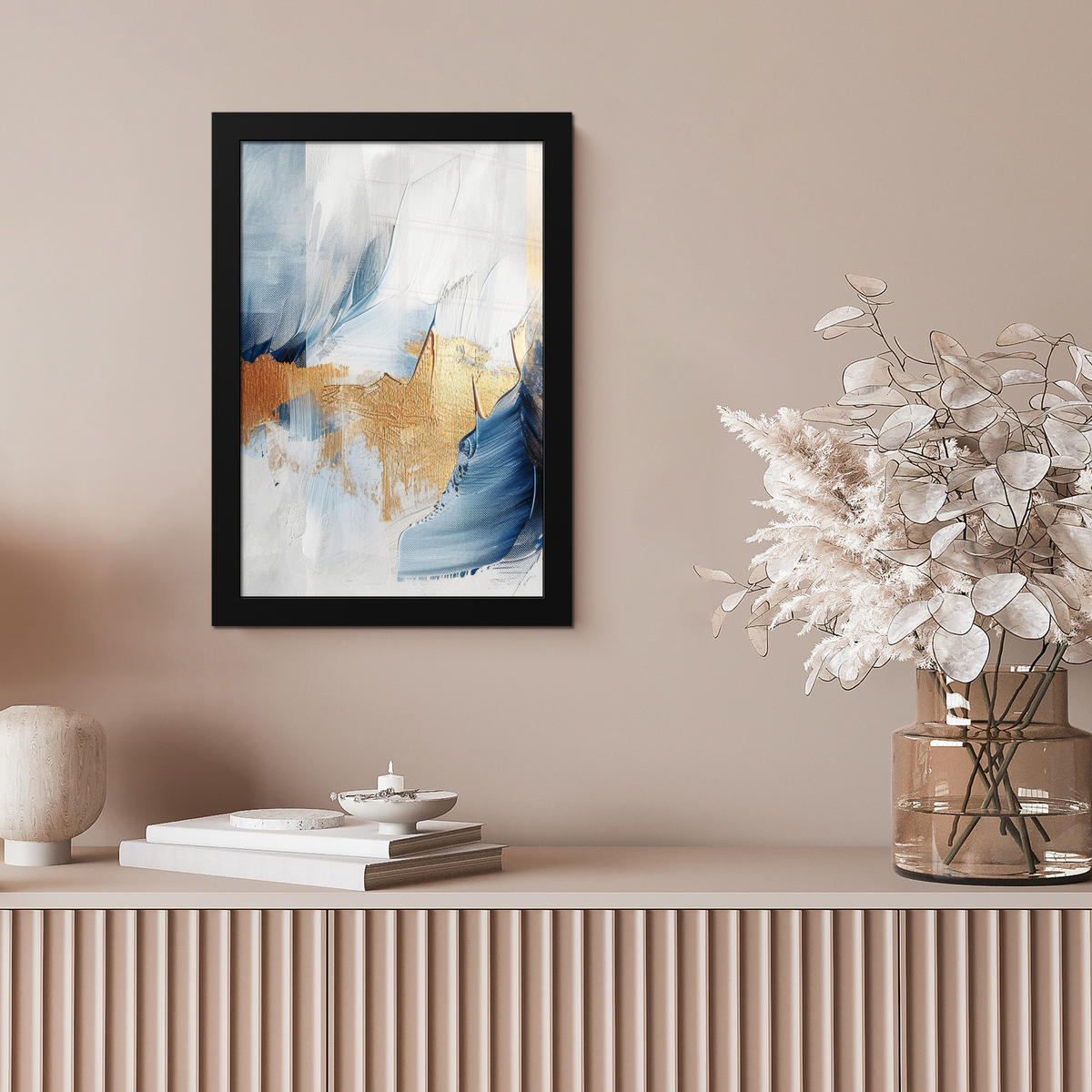 GERAHMTES BILD Gold - Blau - Aquarell - Kunst - Modern 20x30 cm - Hellblau, Papier (20/30cm) - MuchoWow