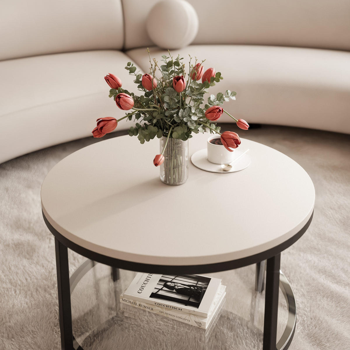 COUCHTISCH CANDY 60/42 cm runden, Schwarz / Kaschmir - Kaschmir/Schwarz, Metall (60/60/42cm) - Idohome
