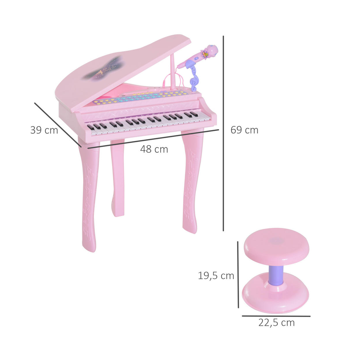 KINDER Klavier Piano - Rosa, Kunststoff (39/69/48cm) - HOMCOM