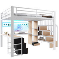 HOCHBETT 140/200 cm in Weiß mit 4 Schubladen, Schreibtisch und LED - Weiß, Holzwerkstoff/Metall (140/200cm) - STILVORA