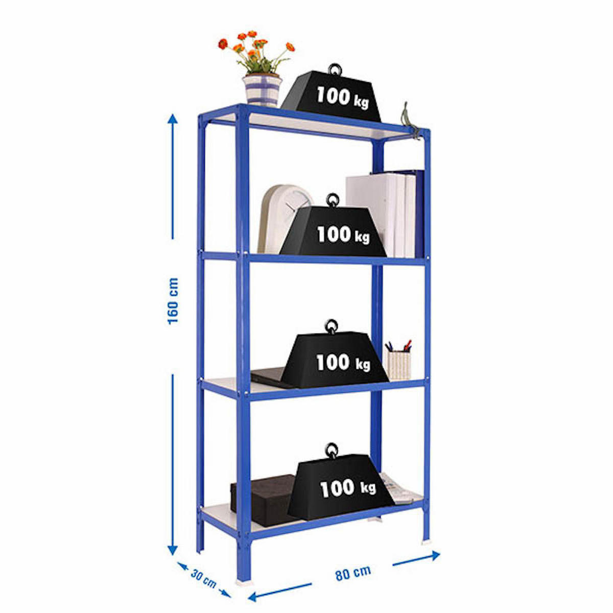 WOHNREGAL LIVING KOALA WOOD mit 4 Fachböden | HxBxT 160x80x30cm | Fachlast 150kg | Blau/Weiß - Blau, Metall (80/160/30cm) - PROREGAL