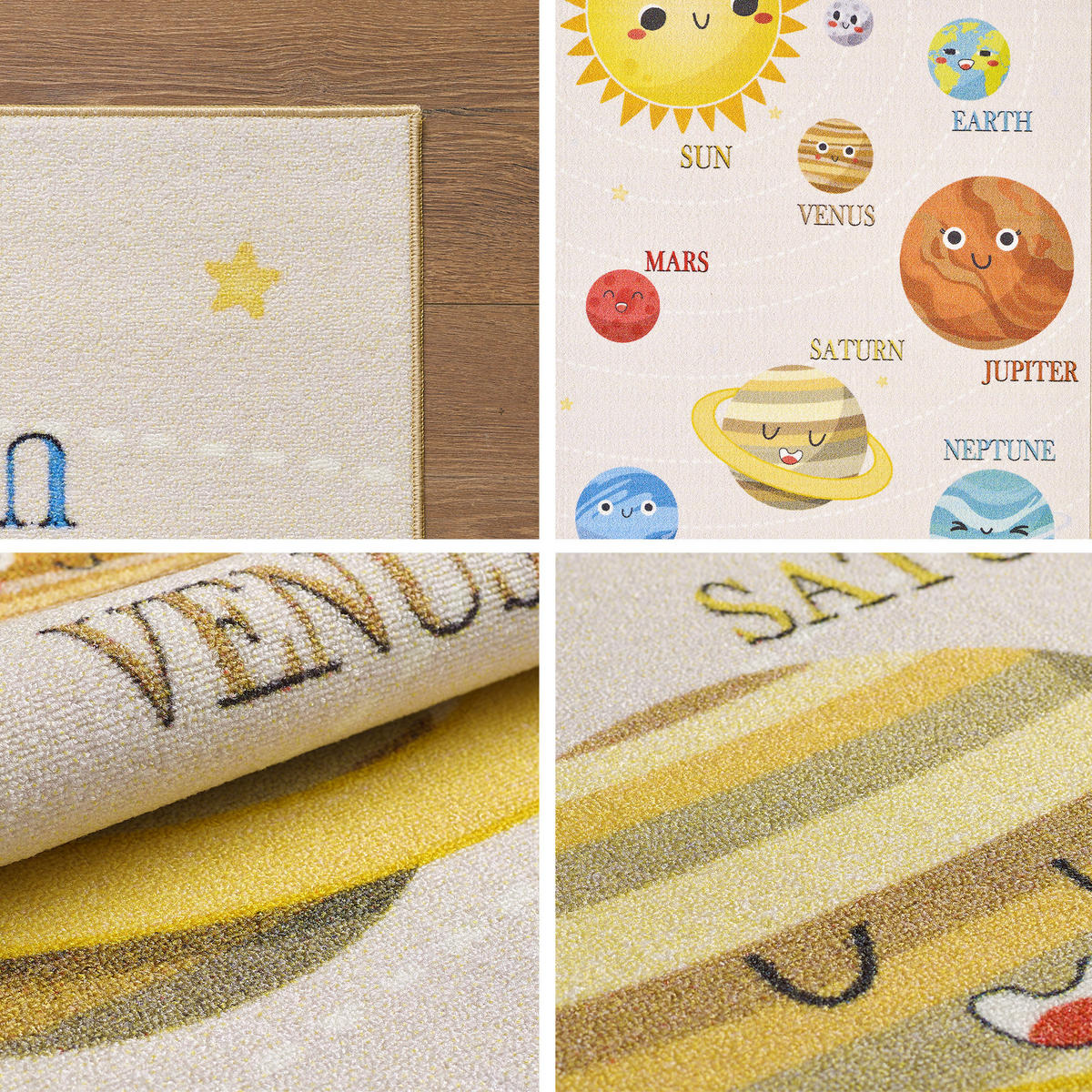 TEPPICH Kinder Flachgewebe Weltall-Planeten Polyamid rutschfest Kinderzimmer Beige Rechteckig 160x230 - Beige, Textil (160/230cm) - KADIMA DESIGN