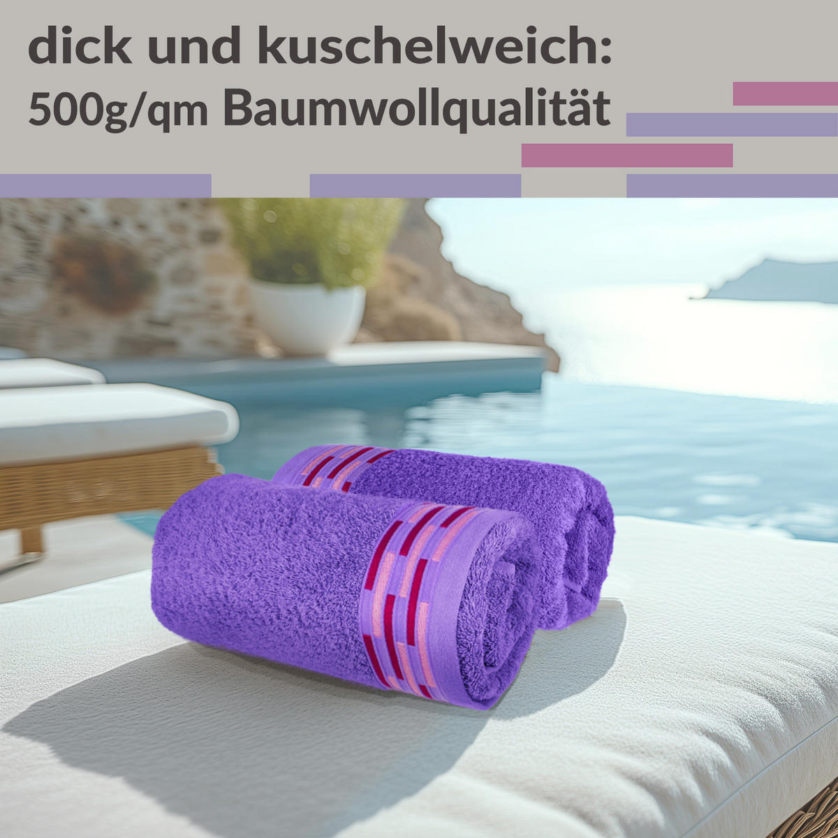 HANDTUCH Lugano Lila 2er 50x100 cm - Lila, Textil (50/100cm) - Lashuma