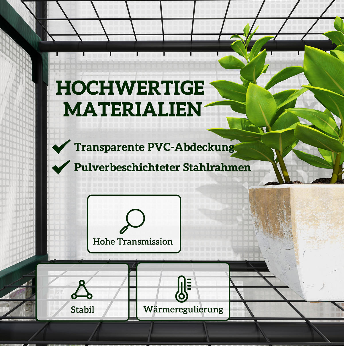 GEWÄCHSHAUS aus Stahl 69x49x193 cm in Weiß mit 5 Ebenen & Rolltür - Weiß, Metall (49/193/69cm) - Modfu