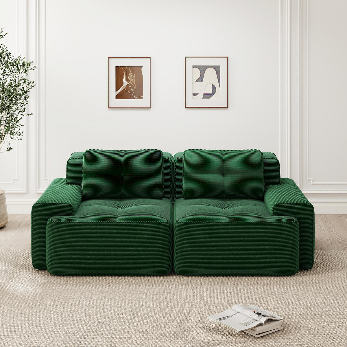 SOFA modular mit Tiefsitz Cord Green - Grün, Kunststoff (104/69/204cm) - Meubliv