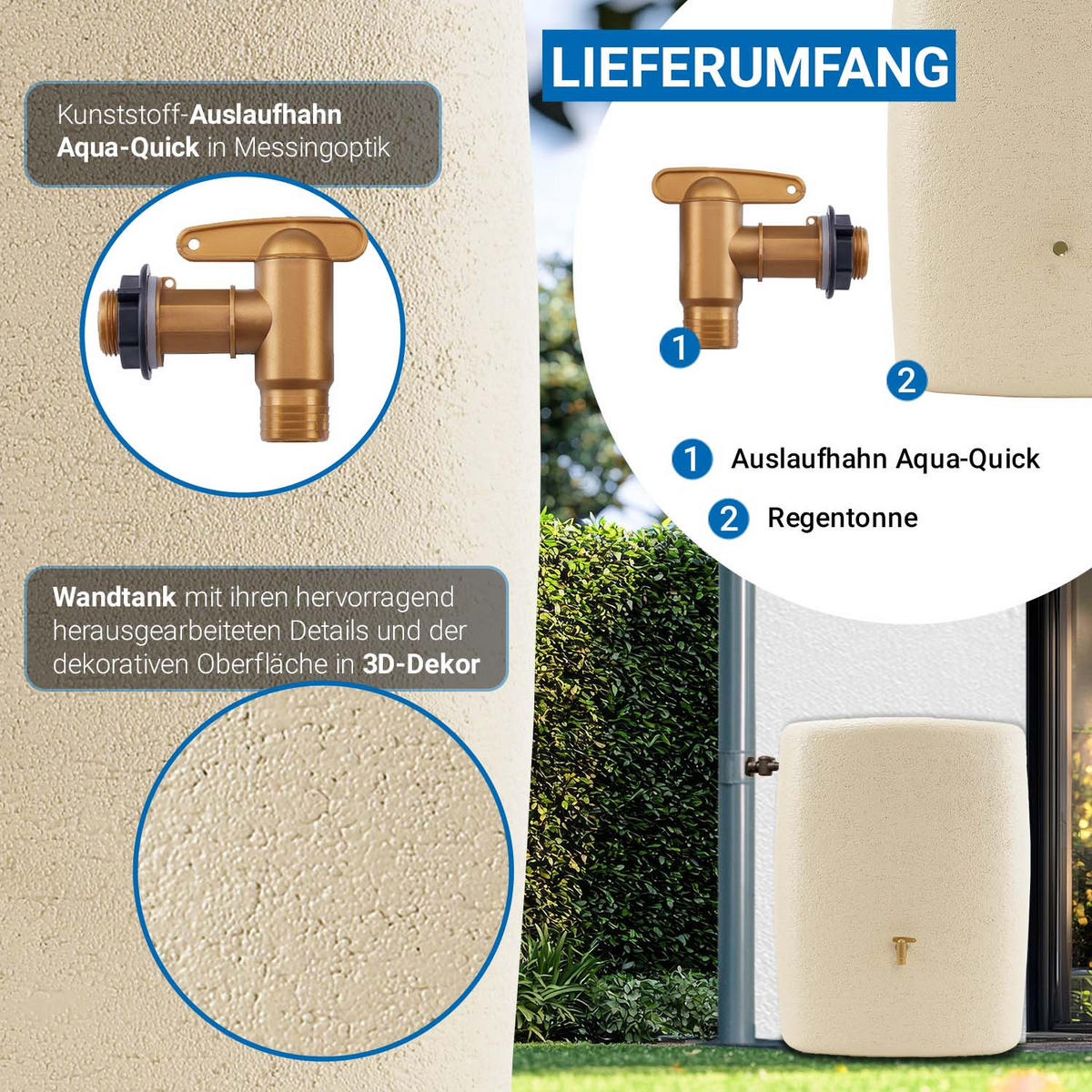 WANDTANK 275 L, sandbeige - Beige, Kunststoff (40/105/80cm) - 4rain