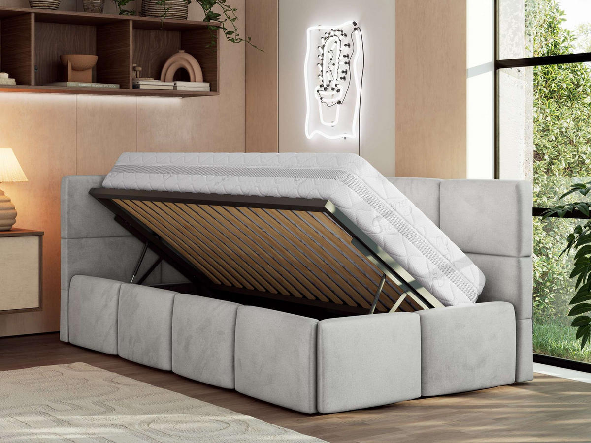 JUGENDBETT ARVO 90/200 - Hellgrau Velvet - ohne Matratze - Links Seite - Hellgrau, Textil (90/200cm) - MKS