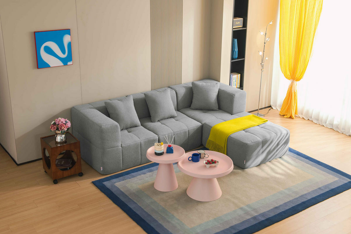 ECKSOFA Bouclé-Stoff Wolkengrau - Grau, Textil (260/190cm) - MILYsofa