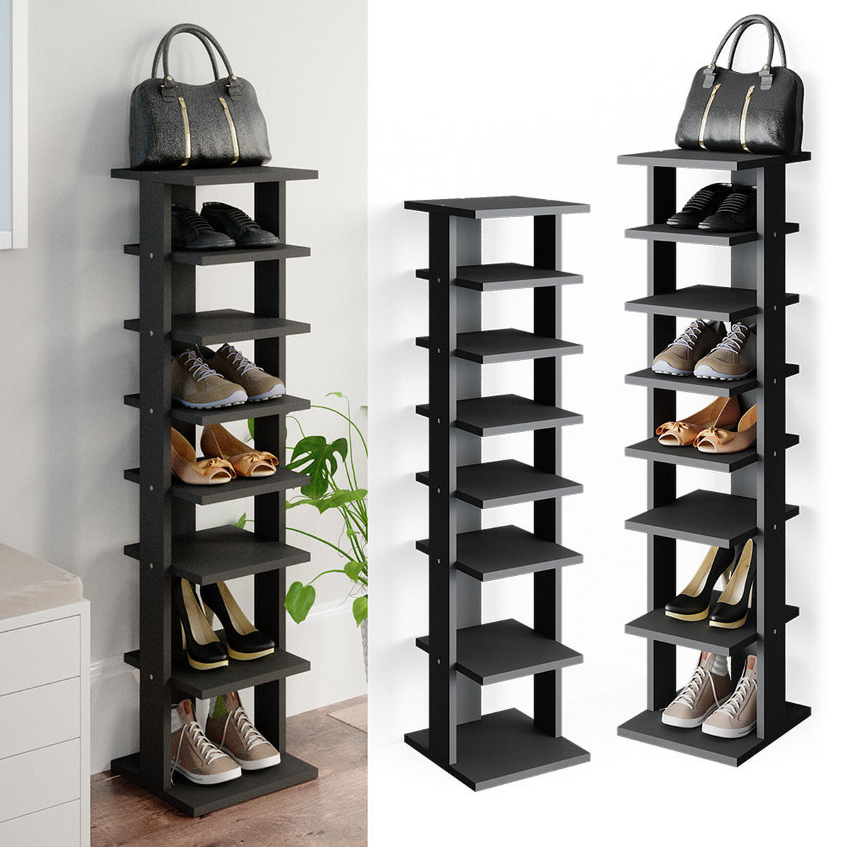 SCHUHSCHRANK Sara Anthrazit 26.7 x 110 cm - Anthrazit, Holzwerkstoff (26.7/110/27.7cm) - Vicco