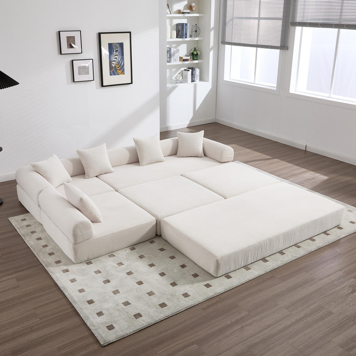 ECKSOFA 270/180/64 cm Beige aus Cord mit Schlaffunktion und Seitentasche - Beige, Textil (180/270cm) - OKWISH