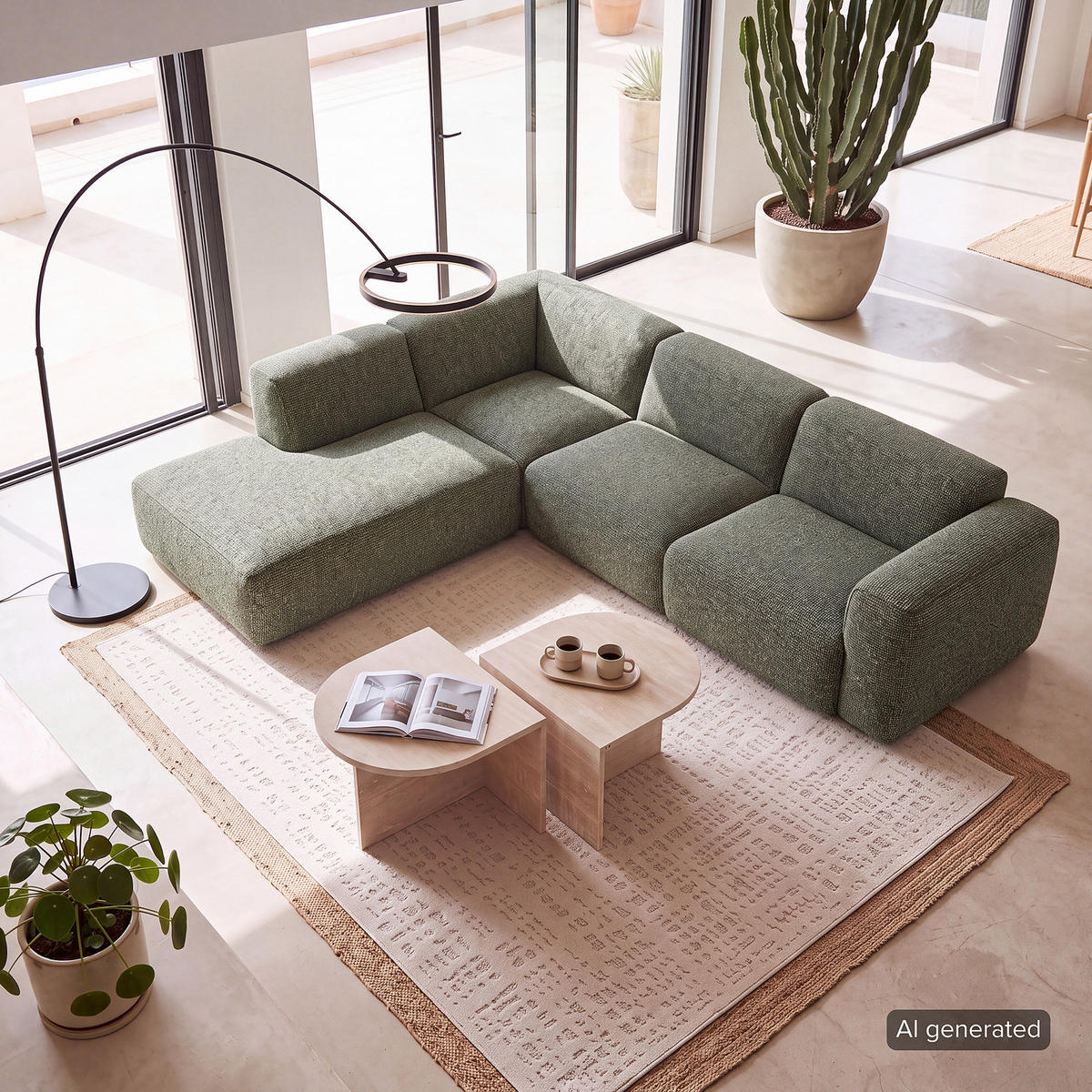 3-SITZER ECKSOFA mit Recamiere - Schwarz/Grün, Kunststoff/Textil (295/231cm) - home24