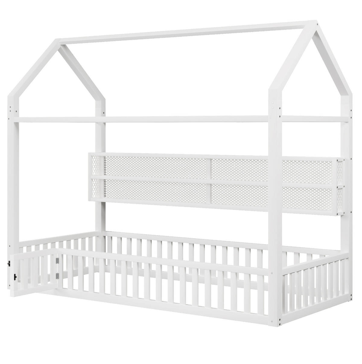KINDERBETT 90/200 cm mit Sicherheitszaun und LED-Beleuchtung im Hausdesign, Weiß - Weiß, Metall (90/200cm) - Redom