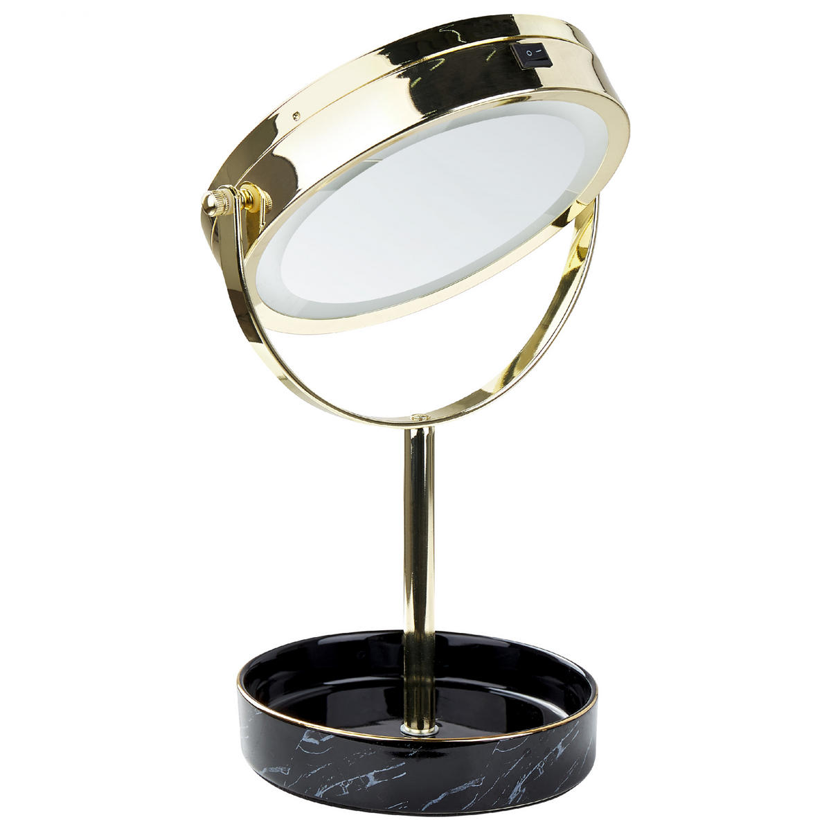 KOSMETICKÉ ZRCADLO zlaté/černé s LED osvětlením 26 cm Savoie - černá/zlatá, kov (20/34/15cm) - Beliani