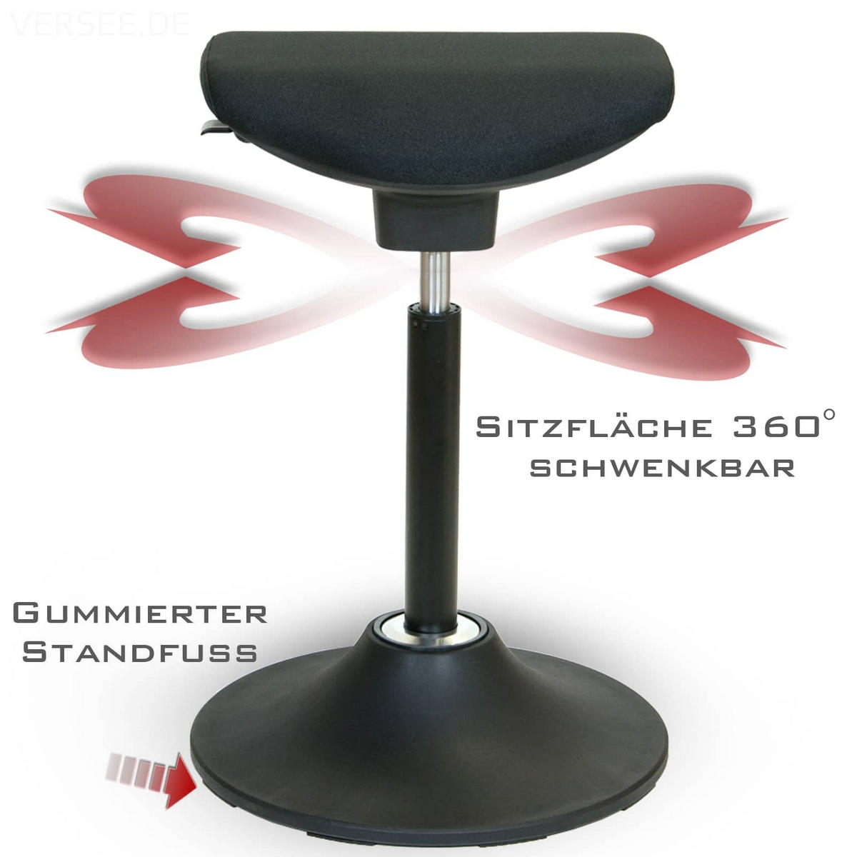 SITZ-STEHSTUHL V1703 Stoff Schwarz, ergonomisch, 150kg belastbar, Sitzhöhe 64-89cm - Schwarz, Textil/Metall (45/64/45cm) - Versee