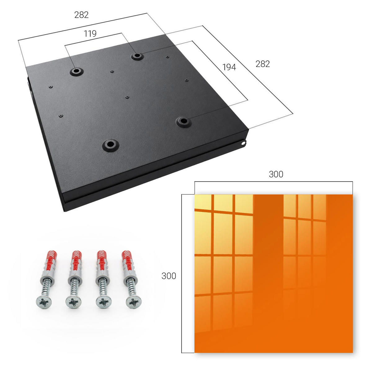 SCHLÜSSELBOX Schwarz 30x30 cm- Türöffnung nach rechts - Kräftiges Orange - Orange, Metall (30/30/5cm) - TULUP