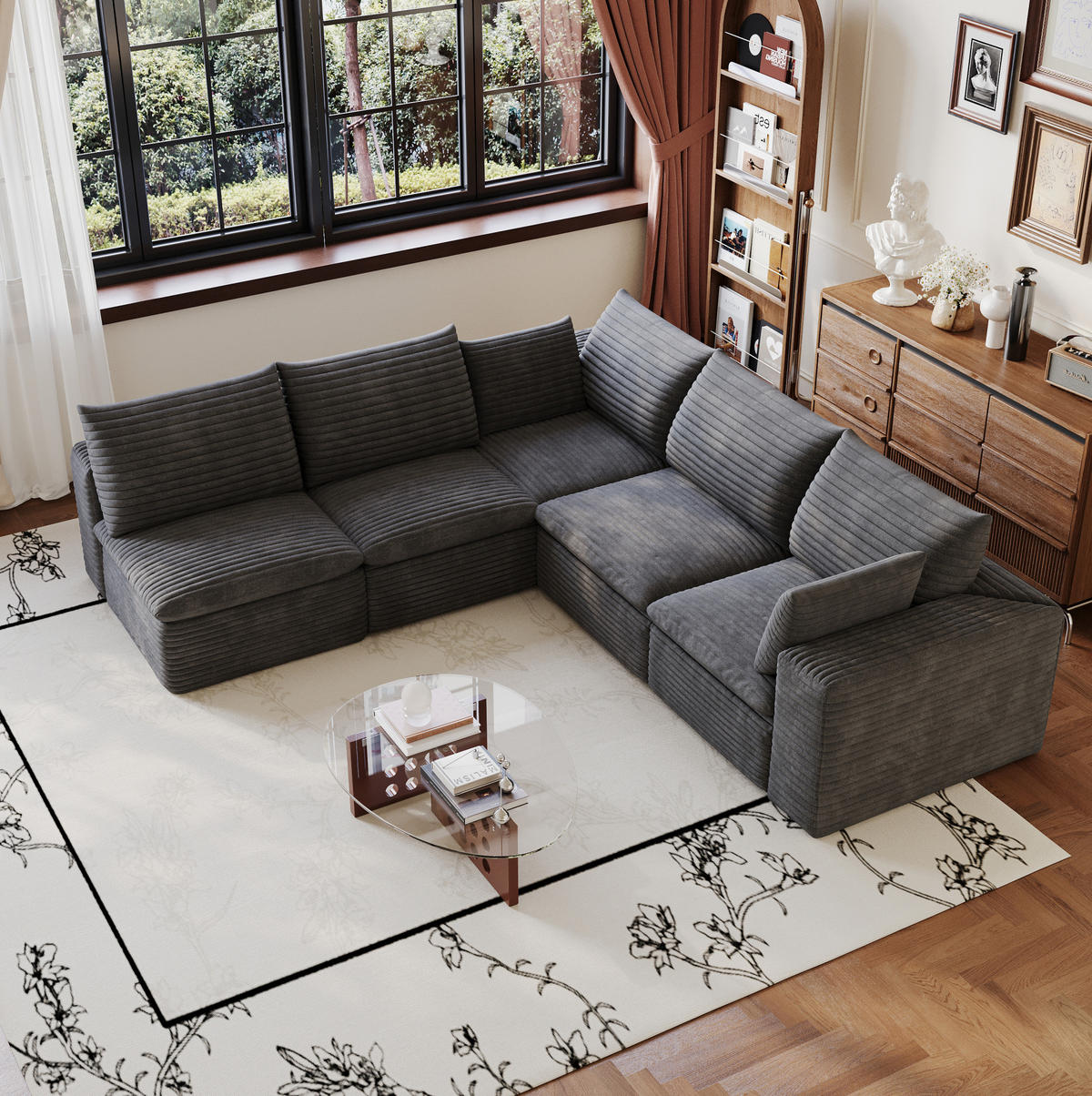 ECKSOFA aus Stoff 260x250 cm Dunkelgrau mit flexiblem Aufbau und weicher Schaumstoffpolsterung - Dunkelgrau, Textil (260/250cm) - Modfu