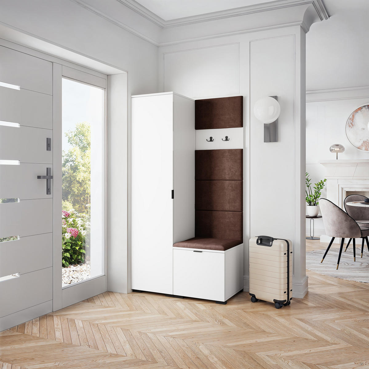 GARDEROBENSCHRANK LORI 95/181/51 cm Modern Garderobe-Set Weiß - Weiß/Braun, Holzwerkstoff (95/181/51cm) - MASSENO