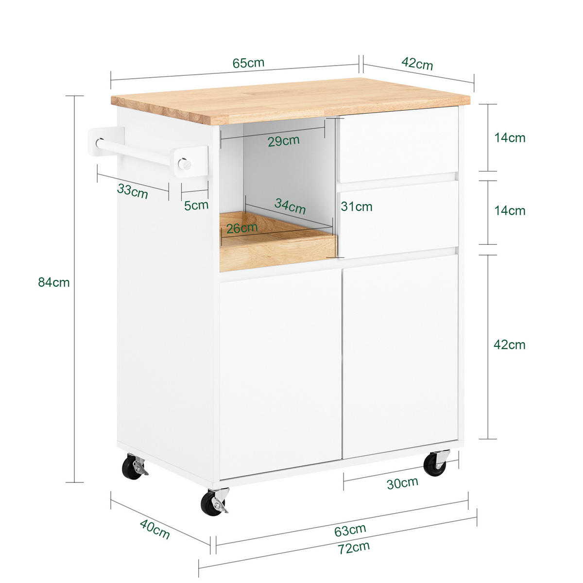 KÜCHENWAGEN Weiß - Weiß/Naturfarben, Holz/Holzwerkstoff (72/84/40cm) - SoBuy