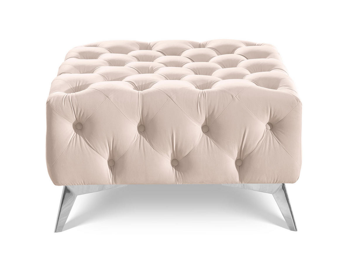 HOCKER Chesterfield Whitby Beige Samt mit silbernen Füßen - Beige/Silberfarben, Holz/Textil (80/45/80cm) - S-Style Möbel
