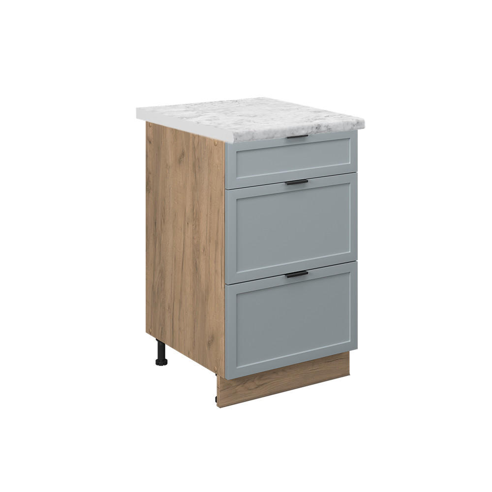 KÜCHENUNTERSCHRANK Fame-Line Hellblau-grau 50 cm, AP Marmor - Eiche Wotan/Blaugrau, Holzwerkstoff (50/82/60cm) - Vicco