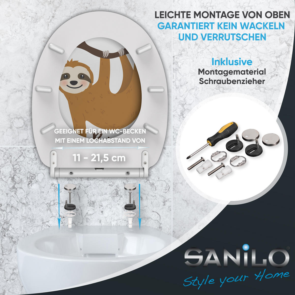 WC-SITZ mit Absenkautomatik & Top Fix Faultier - Braun, Holzwerkstoff (37.7/5.5/48cm) - Sanilo