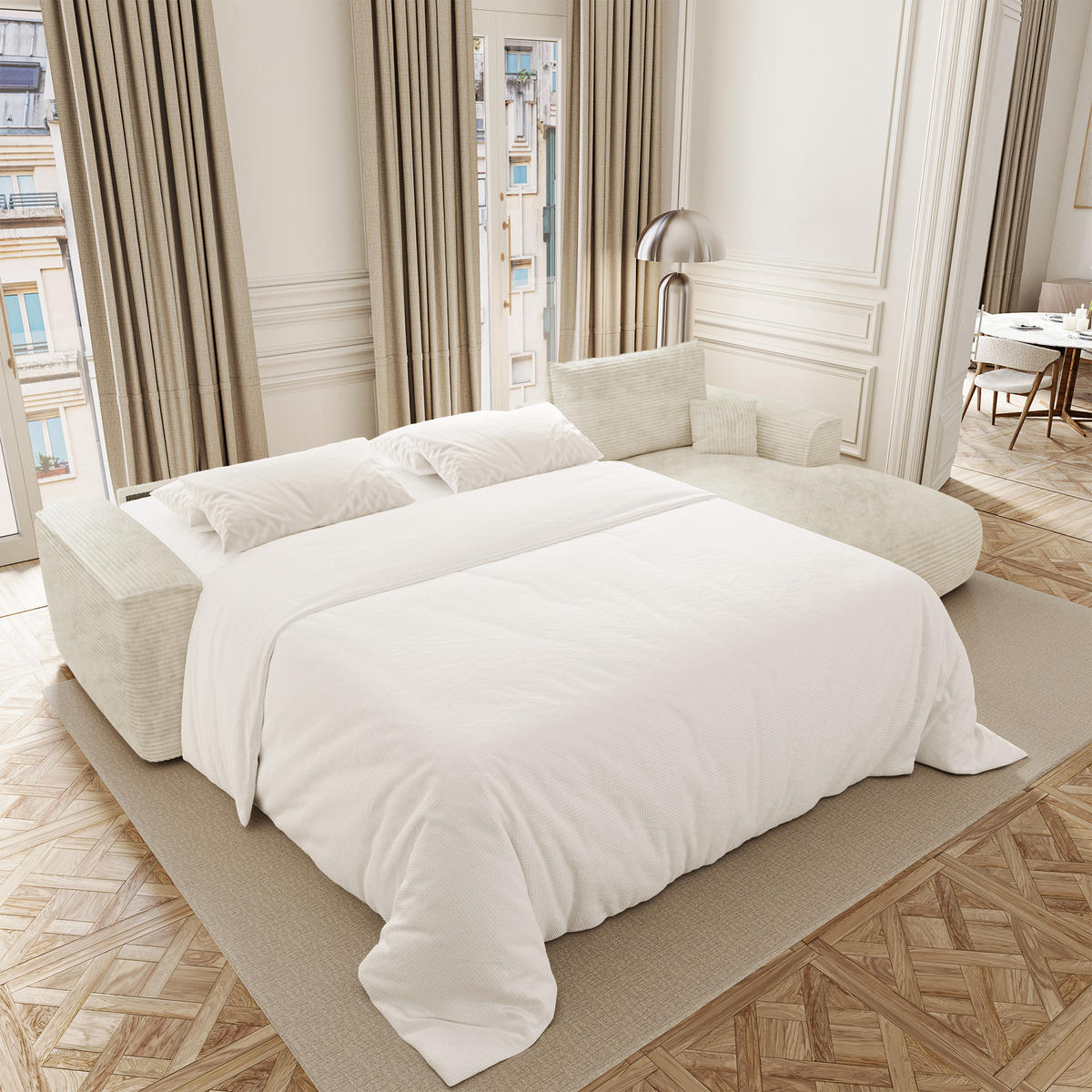 ECKSOFA rechtwinklig COMO Cord Creme 300cm - Creme, Textil (300/165cm) - Premium Interiors
