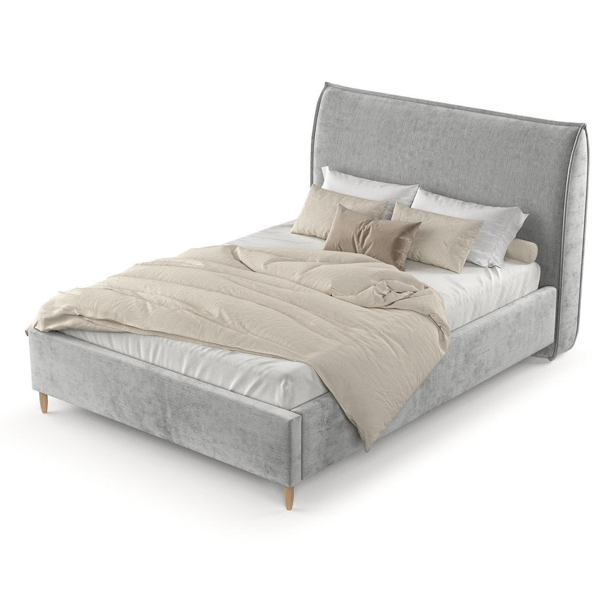 POLSTERBETT Mira 180/200 cm Hellgrau im Lotta Stoff - Hellgrau/Naturfarben, Holz/Holzwerkstoff (180/200cm) - AltaBeds