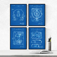 POSTER Set mit 4 BLAU Drehscheibe Patenten A4 Rahmenlos - Klar, Papier (29.7/3cm) - Nacnic