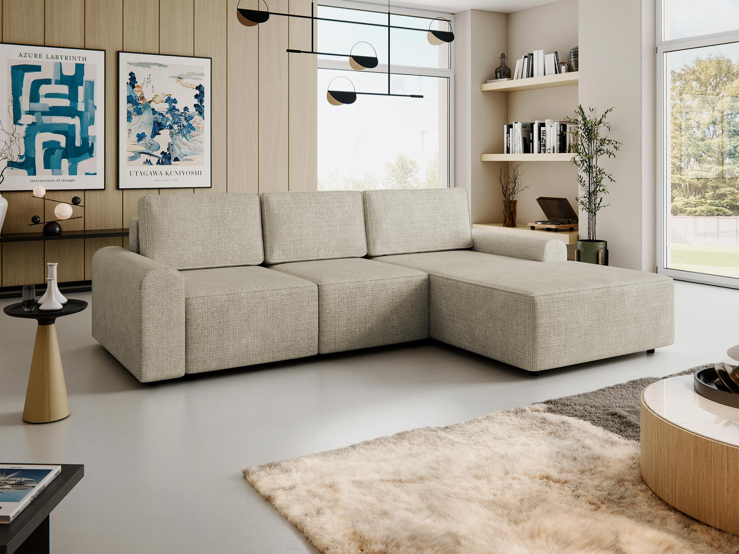 ECKSOFA Bella L, Seite: Rechts - Beige/Schwarz, Holz/Kunststoff (258/168cm) - MIRJAN24