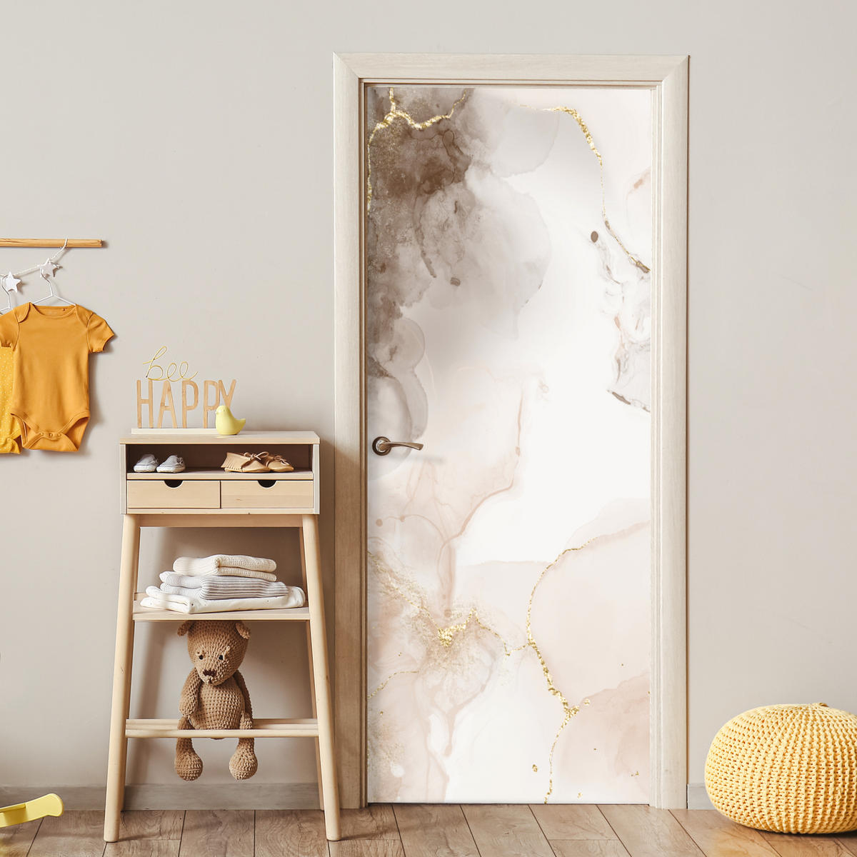 TÜRAUFKLEBER Selbstklebend - Marmor - Braun - Linie 95x215 cm - Türtapete - Champagner, Kunststoff (95/0.1cm) - MuchoWow